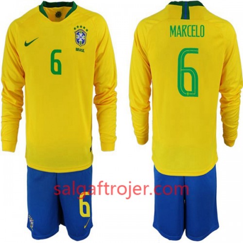 Brasilien Fodboldtrøjer Marcelo 6 Børn Hjemmebanesæt VM 2018 Langærmet Brasilien Fodboldtrøjer Marcelo 6 Børn Hjemmebanesæt VM 2018 Langærmet